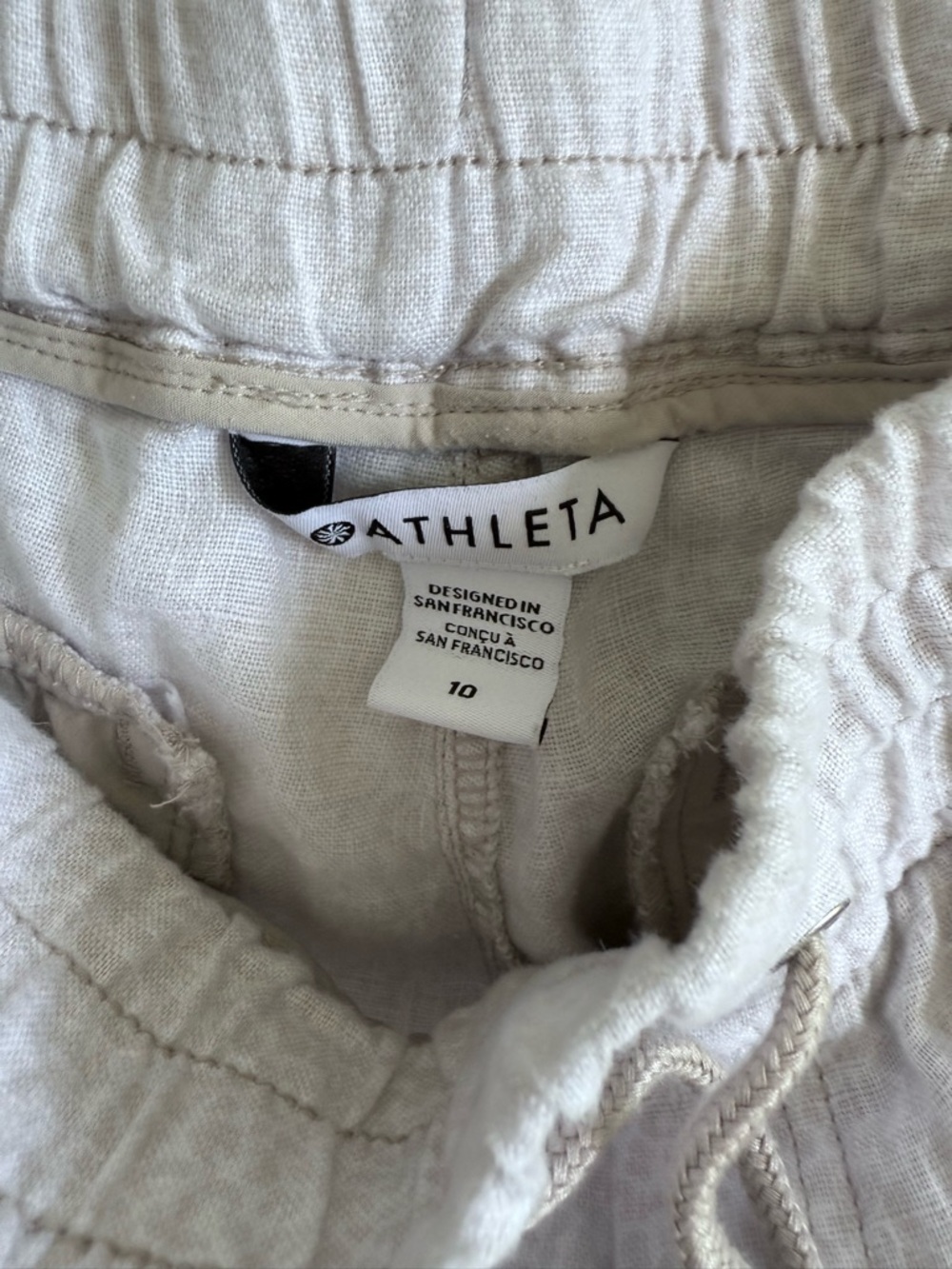 Athleta Cabo Linen Jogger Pants Beige Drawstring Ankle Size 10 - Picture 7 of 8